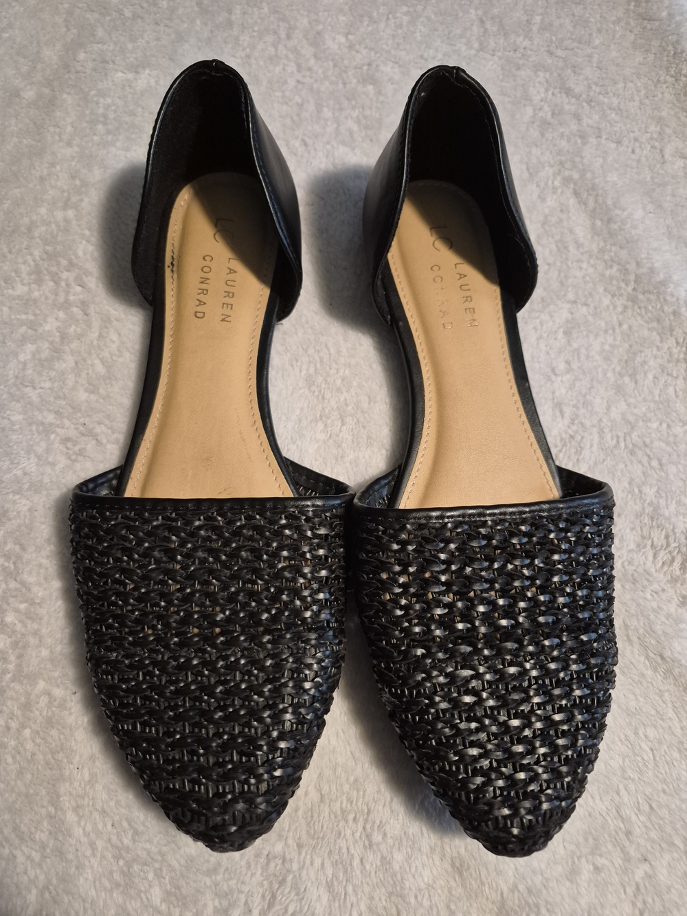LC Lauren Conrad Black Woven Pointed Toe Ballet Flats Size 9